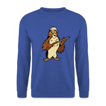 Owl with Rifle - Hunter - Unisex Sweatshirt - royal blue - Front - Alina (178cm) & Michal (187cm)