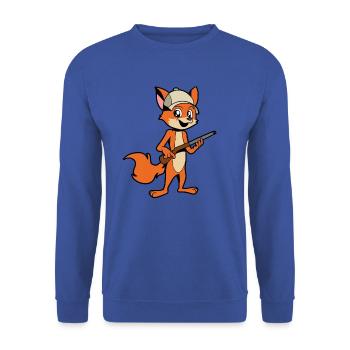 Fuchs mit Gewehr - Jäger - Unisex Pullover - Royalblau - Vorne - Alina (178cm) & Michal (187cm)