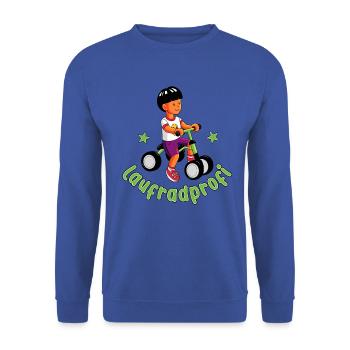 Junge auf dem Laufrad - Laufradprofi - Unisex Pullover - Royalblau - Vorne - Alina (178cm) & Michal (187cm)