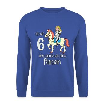 Geburtstagsshirt Ritterin - 6 Geburtstag Mädchen - Unisex Pullover - Royalblau - Vorne - Alina (178cm) & Michal (187cm)