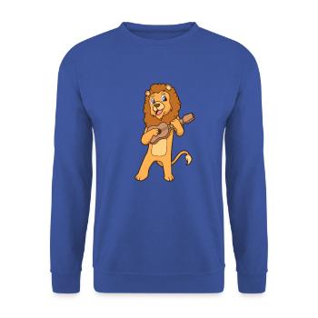 Comic Löwe spielt Ukulele - Unisex Pullover - Royalblau - Vorne - Alina (178cm) & Michal (187cm)