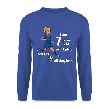 Girl shoots football - I' years old - Unisex Sweatshirt - royal blue - Front - Alina (178cm) & Michal (187cm)