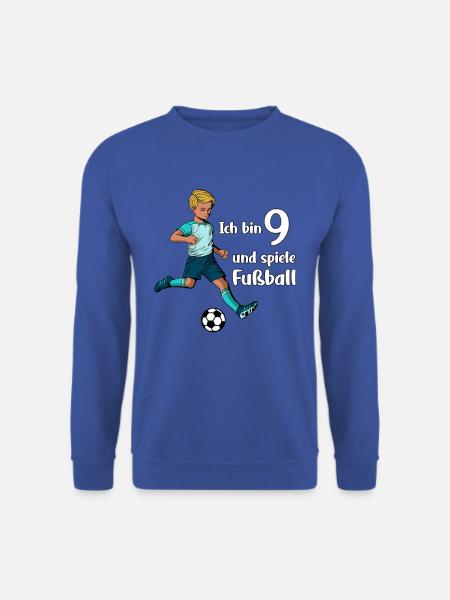 Junge spielt Fußball - Ich bin 9 Jahre - Unisex Pullover - Royalblau