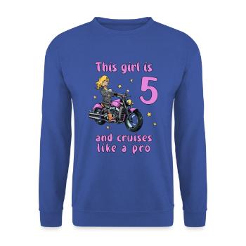 Birthday Shirt Motorcycle - 5 Birthday Girl - Unisex Sweatshirt - royal blue - Front - Alina (178cm) & Michal (187cm)