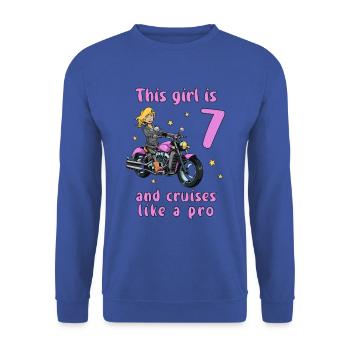 Birthday Shirt Motorcycle - 7 Birthday Girl - Unisex Sweatshirt - royal blue - Front - Alina (178cm) & Michal (187cm)