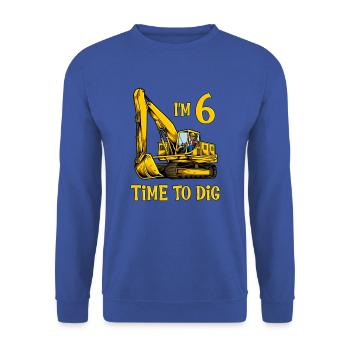 Ich bin 6 - Zeit zum baggern - Bagger 6 Jahre - Unisex Pullover - Royalblau - Vorne - Alina (178cm) & Michal (187cm)
