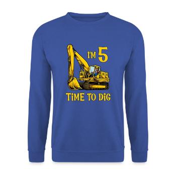 Ich bin 5 - Zeit zum baggern - Bagger 5 Jahre - Unisex Pullover - Royalblau - Vorne - Alina (178cm) & Michal (187cm)