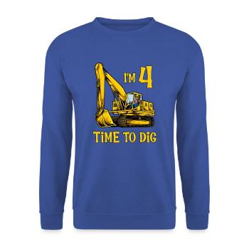 Ich bin 4 - Zeit zum baggern - Bagger 4 Jahre - Unisex Pullover - Royalblau - Vorne - Alina (178cm) & Michal (187cm)