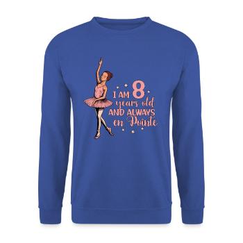I am 8 years old and always en pointe - Ballerina - Unisex Pullover - Royalblau - Vorne - Alina (178cm) & Michal (187cm)