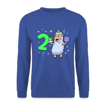 Avec mouton - anniversaire de fille 2 ans - Sweat-shirt Unisexe - bleu royal - Devant - Alina (178cm) & Michal (187cm)