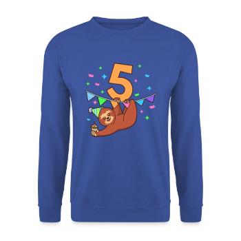Mit Faultier - Kinder Geburtstag 5 Jahre - Unisex Pullover - Royalblau - Vorne - Alina (178cm) & Michal (187cm)