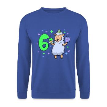 Mit Schaf - Mädchen Geburtstag 6 Jahre - Unisex Pullover - Royalblau - Vorne - Alina (178cm) & Michal (187cm)