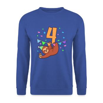 Mit Faultier - Kinder Geburtstag 4 Jahre - Unisex Pullover - Royalblau - Vorne - Alina (178cm) & Michal (187cm)