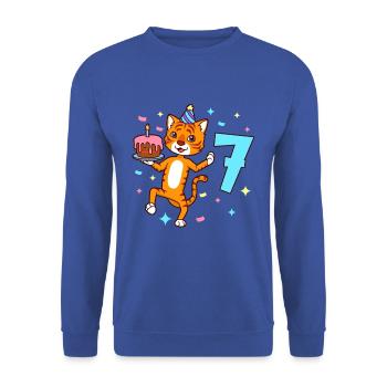 Mit Tiger - Jungen Geburtstag 7 Jahre - Unisex Pullover - Royalblau - Vorne - Alina (178cm) & Michal (187cm)
