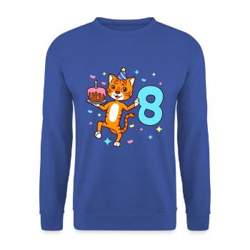 Mit Tiger - Jungen Geburtstag 8 Jahre - Unisex Pullover - Royalblau - Vorne - Alina (178cm) & Michal (187cm)