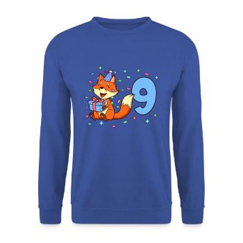 Mit Fuchs - Jungen Geburtstag 9 Jahre - Unisex Pullover - Royalblau - Vorne - Alina (178cm) & Michal (187cm)