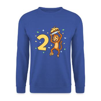 With monkey - children's birthday 2 years - Unisex Sweatshirt - royal blue - Front - Alina (178cm) & Michal (187cm)