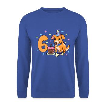 Mit Hund - Kinder Geburtstag 6 Jahre - Unisex Pullover - Royalblau - Vorne - Alina (178cm) & Michal (187cm)