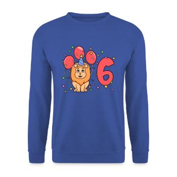 Mit Löwe - Kinder Geburtstag 6 Jahre - Unisex Pullover - Royalblau - Vorne - Alina (178cm) & Michal (187cm)