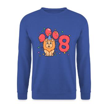 With lion - children's birthday 8 years - Unisex Sweatshirt - royal blue - Front - Alina (178cm) & Michal (187cm)