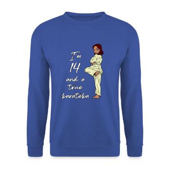I'm 14 - Girl Karate - Unisex Sweatshirt - royal blue - Front - Alina (178cm) & Michal (187cm)