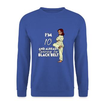 J’ai 10 ans - Karaté fille - Sweat-shirt Unisexe - bleu royal - Devant - Alina (178cm) & Michal (187cm)
