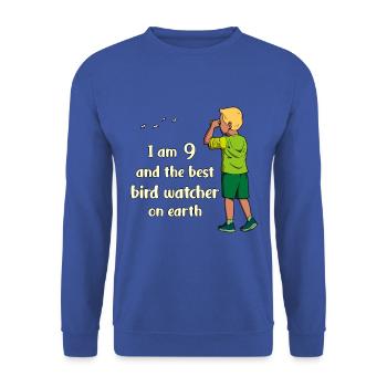 I'm 9 - Boy Birdwatching - Unisex Sweatshirt - royal blue - Front - Alina (178cm) & Michal (187cm)