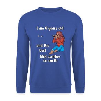 I'm 8 - Girls Bird Watching - Unisex Sweatshirt - royal blue - Front - Alina (178cm) & Michal (187cm)