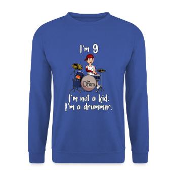 Ich bin 9 - Jungen Schlagzeuger - Unisex Pullover - Royalblau - Vorne - Alina (178cm) & Michal (187cm)