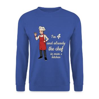 Ich bin 4 - Jungen Koch - Unisex Pullover - Royalblau - Vorne - Alina (178cm) & Michal (187cm)