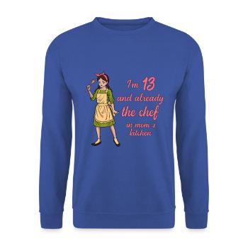 Ich bin 13 - Mädchen Koch - Unisex Pullover - Royalblau - Vorne - Alina (178cm) & Michal (187cm)