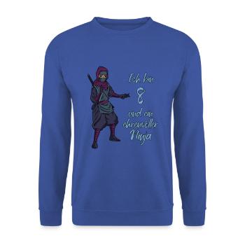 Ich bin 8 - Jungen Ninja - Unisex Pullover - Royalblau - Vorne - Alina (178cm) & Michal (187cm)
