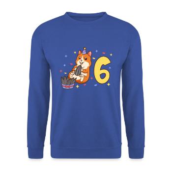 Mit Hamster - Kinder Geburtstag 6 Jahre - Unisex Pullover - Royalblau - Vorne - Alina (178cm) & Michal (187cm)