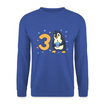 With penguin - children's birthday 3 years - Unisex Sweatshirt - royal blue - Front - Alina (178cm) & Michal (187cm)