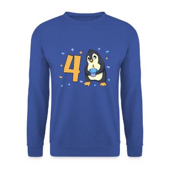 Avec pingouin - anniversaire des enfants 4 ans - Sweat-shirt Unisexe - bleu royal - Devant - Alina (178cm) & Michal (187cm)