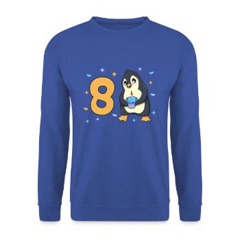 Avec Penguin - Anniversaire des enfants 8 ans - Sweat-shirt Unisexe - bleu royal - Devant - Alina (178cm) & Michal (187cm)