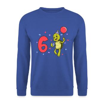 Mit Schildkröte - Kinder Geburtstag 6 Jahre - Unisex Pullover - Royalblau - Vorne - Alina (178cm) & Michal (187cm)