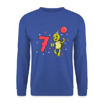 With turtle - children's birthday 7 years - Unisex Sweatshirt - royal blue - Front - Alina (178cm) & Michal (187cm)