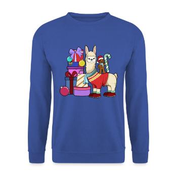 Mit Lebkuchenmann - Lama Weihnachten - Unisex Pullover - Royalblau - Vorne - Alina (178cm) & Michal (187cm)
