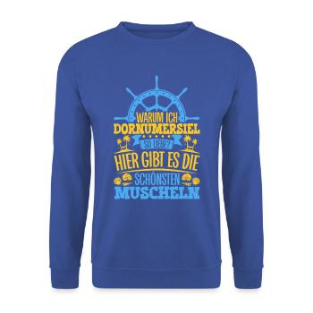 Schöne Muscheln - Warum ich Dornumersiel so liebe - Unisex Pullover - Royalblau - Vorne - Alina (178cm) & Michal (187cm)