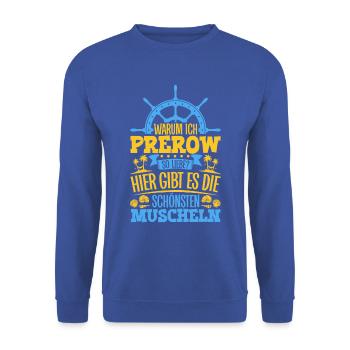 Schöne Muscheln - Warum ich Prerow so liebe - Unisex Pullover - Royalblau - Vorne - Alina (178cm) & Michal (187cm)