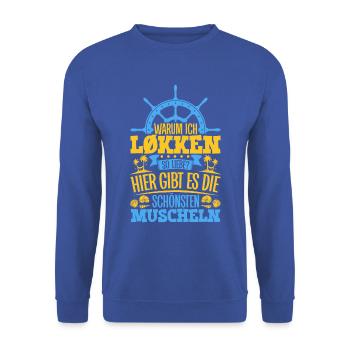 Schöne Muscheln - Warum ich Løkken so liebe - Unisex Pullover - Royalblau - Vorne - Alina (178cm) & Michal (187cm)