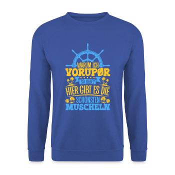 Schöne Muscheln - Warum ich Vorupør so liebe - Unisex Pullover - Royalblau - Vorne - Alina (178cm) & Michal (187cm)