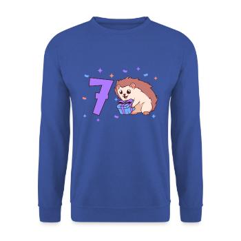Mit Igel - Kinder Geburtstag 7 Jahre - Unisex Pullover - Royalblau - Vorne - Alina (178cm) & Michal (187cm)
