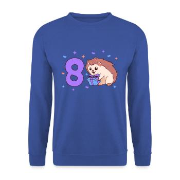 Mit Igel - Kinder Geburtstag 8 Jahre - Unisex Pullover - Royalblau - Vorne - Alina (178cm) & Michal (187cm)