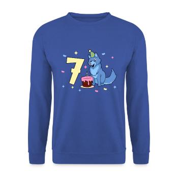 With Wolf - Children's Birthday 7 Years - Unisex Sweatshirt - royal blue - Front - Alina (178cm) & Michal (187cm)