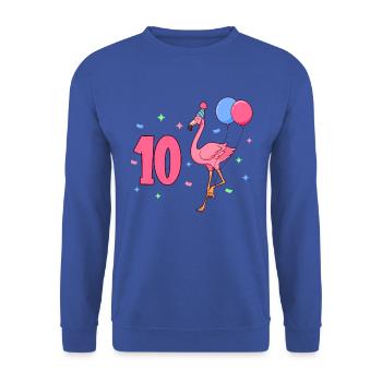 Mit Flamingo - Mädchen Geburtstag 10 Jahre - Unisex Pullover - Royalblau - Vorne - Alina (178cm) & Michal (187cm)