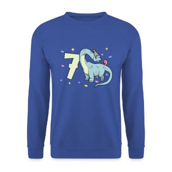 With Brachiosaurus - Children's Birthday 7 Years - Unisex Sweatshirt - royal blue - Front - Alina (178cm) & Michal (187cm)