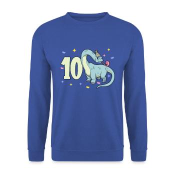Mit Brachiosaurus - Kinder Geburtstag 10 Jahre - Unisex Pullover - Royalblau - Vorne - Alina (178cm) & Michal (187cm)