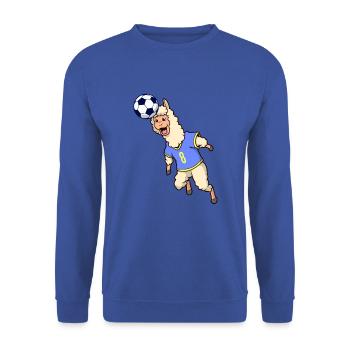 Comic Lama spielt Fußball - Unisex Pullover - Royalblau - Vorne - Alina (178cm) & Michal (187cm)